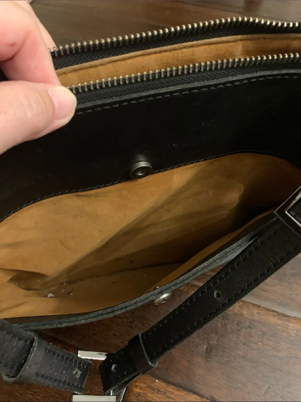 Patricia Nash Kirby Black Leather Bag with Front Buckle Pocket EUC
